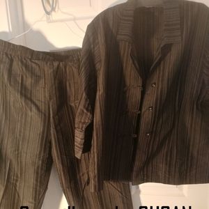 2pc silk pinstriped pants suit by Susan